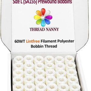 ThreadNanny 144pcs White Prewound Bobbin Thread Plastic Size L (SA155) for Brother Embroidery and Sewing Machine Polyester Thread
