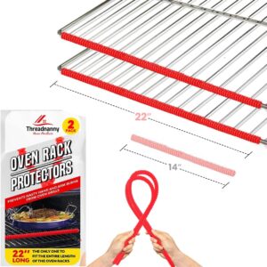 Silicone Oven Rack Shield Guard, Extra Long 22” Red (2 Pack), Full Length Fit on Standard-sized USA Ranges - Heat Resistant Oven Rack Protectors - Prevents Hand and Arm Burns, Food Grade Cover