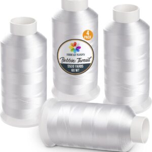New ThreadNanny 4 Extra Large Spools of White Bobbin Thread - 5000 MTS Each