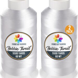 2 X-Large Cones Embroidery Bobbin Thread WHITE- 60wt for Machine Embroidery and Sewing Machines LintFree - 5500 Yards Each