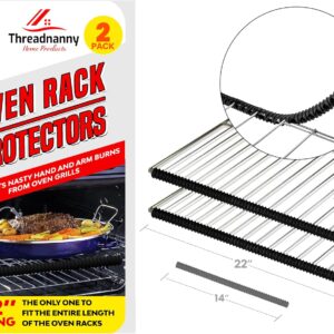 Silicone Oven Rack Shield Guard, Extra Long 22” Black (2 Pack), Full Length Fit on Standard-Sized USA Ranges - Heat Resistant Oven Rack Protectors - Prevents Hand and Arm Burns, Food Grade Cover