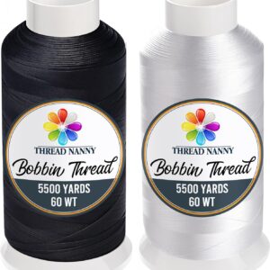 Huge 5500yards Cone Spool Bobbin Thread White Machine Embroidery - ThreadNanny Brand (Two Pack, White/Black)