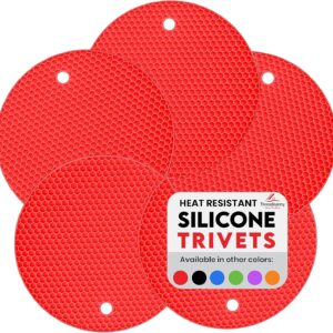 Threadnanny Silicone Trivet Mat for Hot Pots and Pans 5 Red- Multipurpose Heat Resistant Non Slip Pads and Trivets for Dishes, Pans Durable Plate Mat and Pot Holder for Kitchen
