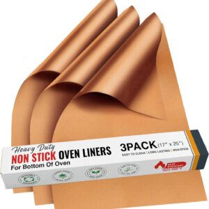 Non Stick Oven Liners for Bottom of Oven, 3 Pack Large Heavy Duty Mats, 17” x 25” BPA and PFOA Free Reusable Mat for Toaster Electric Gas Stove Microwave Charcoal or Gas Grills (Copper)