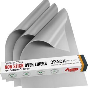 Non Stick Oven Liners for Bottom of Oven, 3 Pack Large Heavy Duty Mats, 17” x 25” BPA and PFOA Free Reusable Mat for Toaster Electric Gas Stove Microwave Charcoal or Gas Grills (Silver)