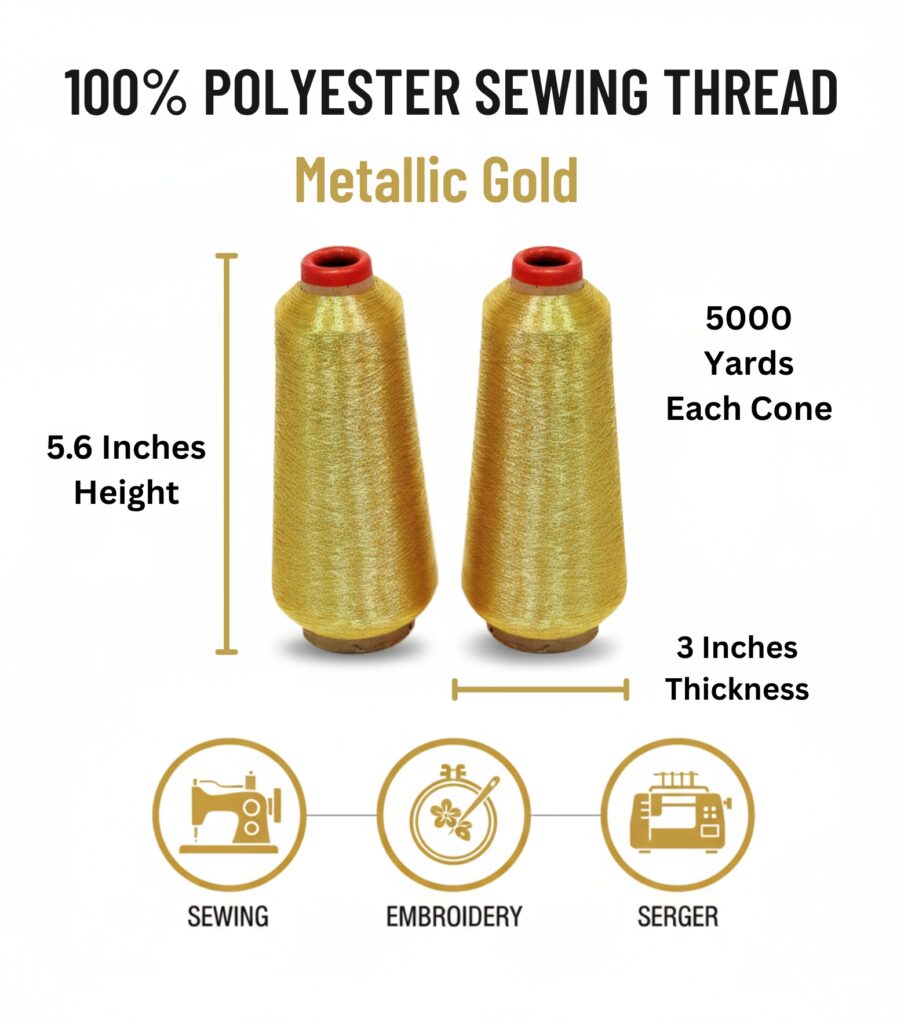 Thread Color New Gold ThreadNanny Gold Metallic Embroidery Thread – 10,000 Yards