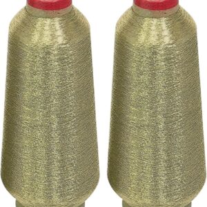 ThreadNanny 2 Huge Spools Metallic Embroidery Machine Thread White Gold Color 5500 Yards Each for Embroidery and Decorative Sewing