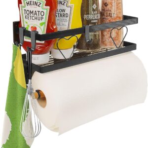 Magnetic Spice Rack, Large Black (1-Pack) - Magnetic Shelf for Spice Storage, Storage Rack for Refrigerator, Oven, Etc., Premium Fridge Organizer - Kitchen Organizer with Free Hooks