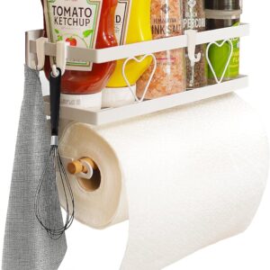 ThreadNanny Magnetic Spice Rack, Large White (1-pack) - Magnetic Shelf for Spice Storage, Storage Rack for Refrigerator, Oven, Etc., Premium Fridge Organizer - Kitchen Organizer with Free Hooks