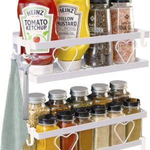 Magnetic Spice Racks (2-pack, White Large), Comes with Free 6 Pieces Hanging Hooks, Magnetic Spices Rack for Refrigerator, Oven, Etc., Spice Organizer Organizer, Ideal Space Saver & Kitchen Storage