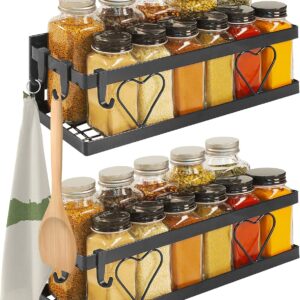 ThreadNanny Magnetic Spice Rack, Large Black (2-pack) - Magnetic Shelf for Spice Storage, Storage Rack for Refrigerator, Oven, Etc., Premium Fridge Organizer - Kitchen Organizer with Free Hooks