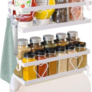 Magnetic Spice Racks (2-pack, White Large), Comes with Paper Towel Holder on 1 Rack & Free 6 Pieces Hanging Hooks, Magnetic Spice Organizer for Refrigerator, Oven, Etc., Kitchen Space Saver Organizer